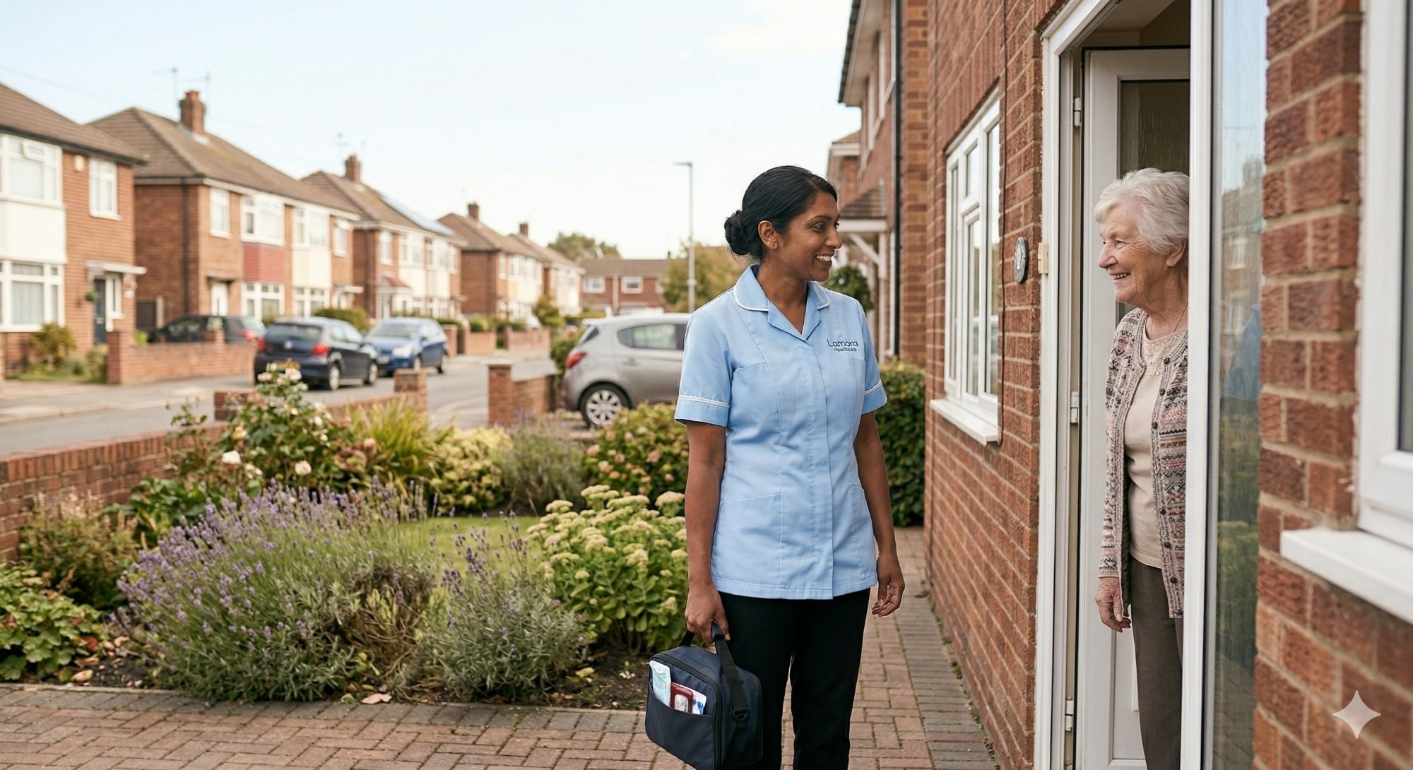 Lamora Healthcare carer arriving at client home in Luton